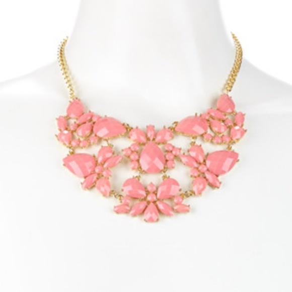 Pink Statement Bib Necklace N854P-J002 - Picture 2 of 2